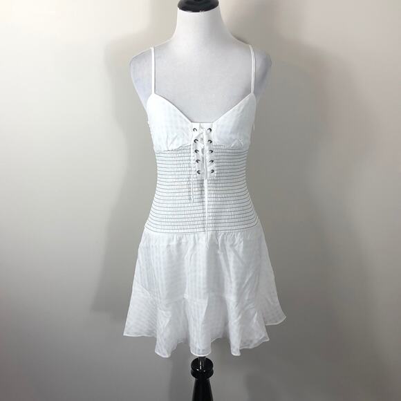 The East Order Dress White Smocked Lace Up Mini - Picture 5 of 8